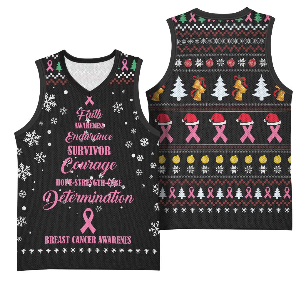 Christmas Tree Breast Cancer Afro Basketball Jersey Survivor African - African Pride