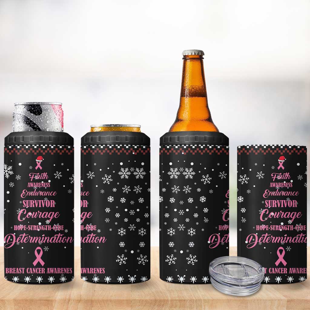 Christmas Tree Breast Cancer Afro 4 in 1 Can Cooler Tumbler Survivor African