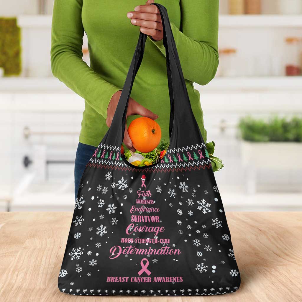 Christmas Tree Breast Cancer Afro Grocery Bag Survivor African