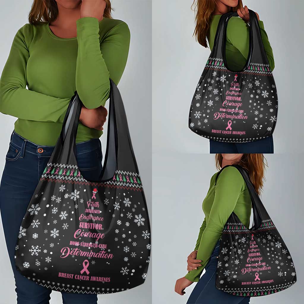 Christmas Tree Breast Cancer Afro Grocery Bag Survivor African