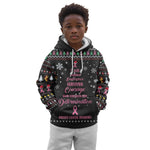 Christmas Tree Breast Cancer Afro Kid Hoodie Survivor African