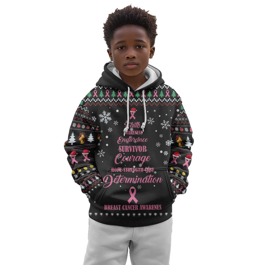 Christmas Tree Breast Cancer Afro Kid Hoodie Survivor African