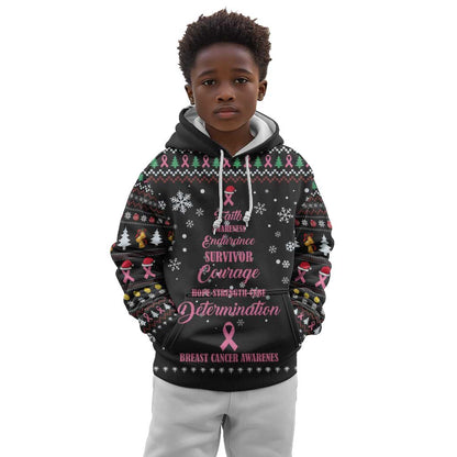 Christmas Tree Breast Cancer Afro Kid Hoodie Survivor African