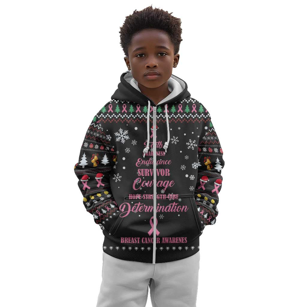 Christmas Tree Breast Cancer Afro Kid Hoodie Survivor African