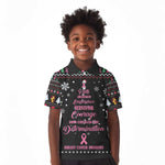 Christmas Tree Breast Cancer Afro Kid Polo Shirt Survivor African