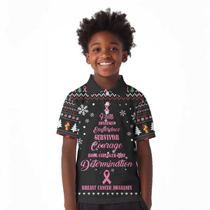 Christmas Tree Breast Cancer Afro Kid Polo Shirt Survivor African