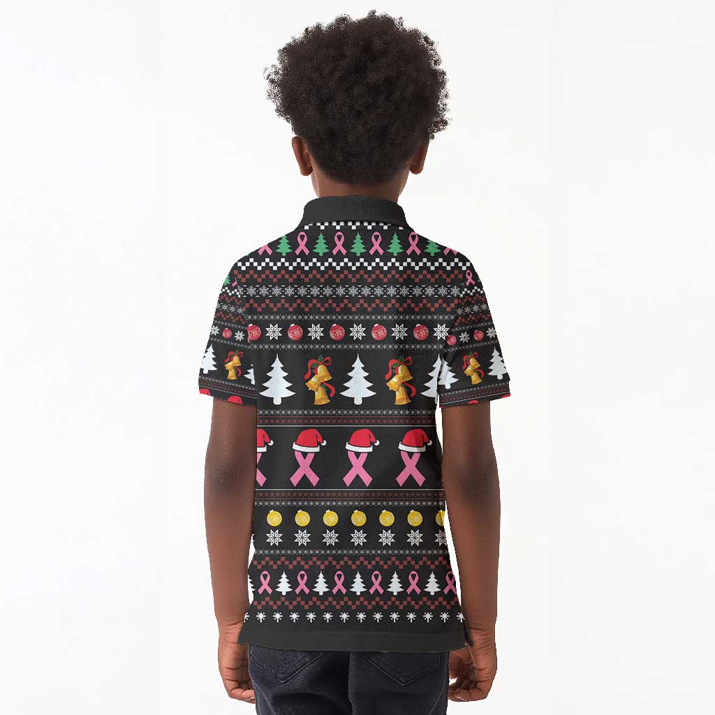Christmas Tree Breast Cancer Afro Kid Polo Shirt Survivor African