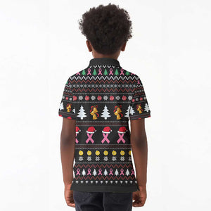 Christmas Tree Breast Cancer Afro Kid Polo Shirt Survivor African