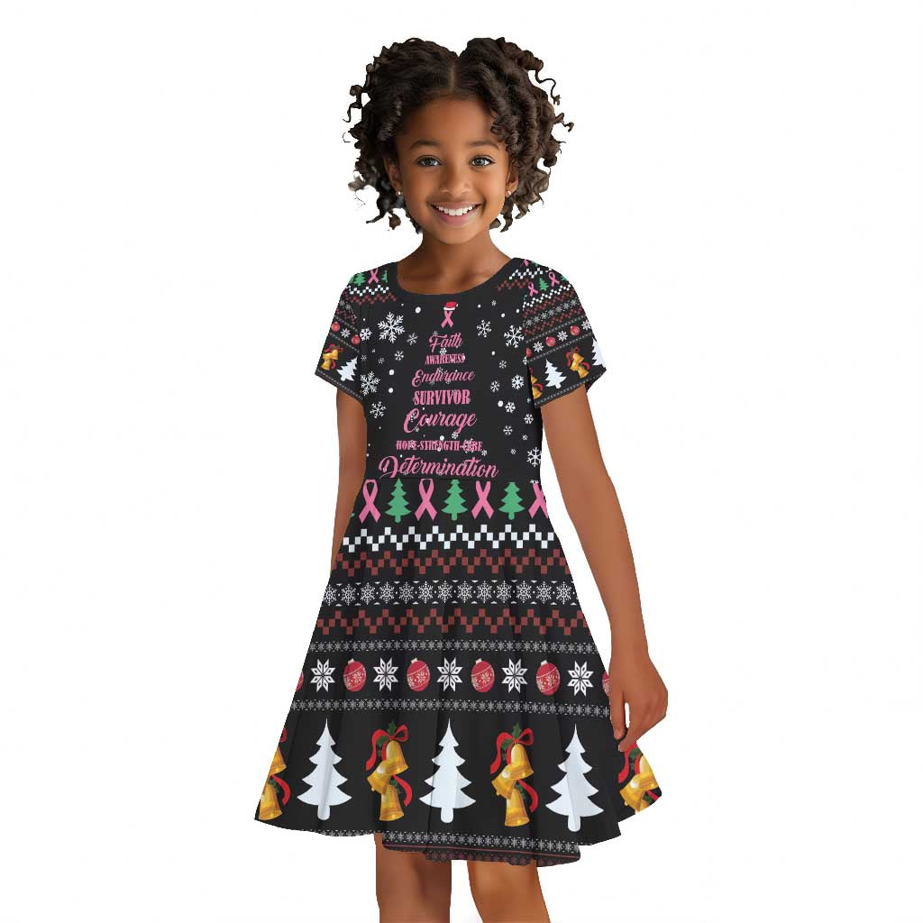 Christmas Tree Breast Cancer Afro Kid Short Sleeve Dress Survivor African