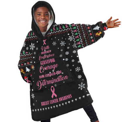 Christmas Tree Breast Cancer Afro Kid Wearable Blanket Hoodie Survivor African