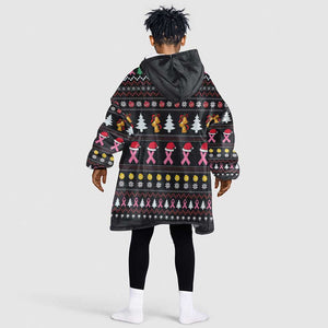 Christmas Tree Breast Cancer Afro Kid Wearable Blanket Hoodie Survivor African