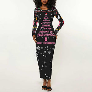 Christmas Tree Breast Cancer Afro Long Sleeve Bodycon Dress Survivor African DT03