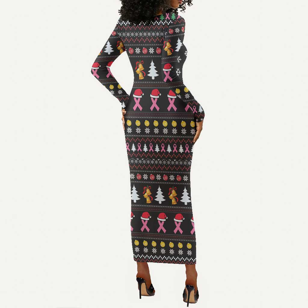 Christmas Tree Breast Cancer Afro Long Sleeve Bodycon Dress Survivor African DT03