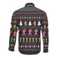 Christmas Tree Breast Cancer Afro Long Sleeve Button Shirt Survivor African