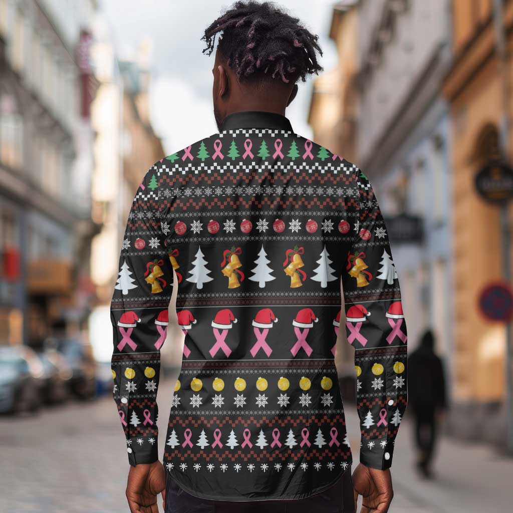 Christmas Tree Breast Cancer Afro Long Sleeve Button Shirt Survivor African