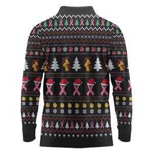 Christmas Tree Breast Cancer Afro Long Sleeve Polo Shirt Survivor African