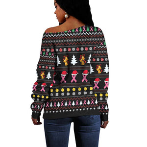 Christmas Tree Breast Cancer Afro Off Shoulder Sweater Survivor African