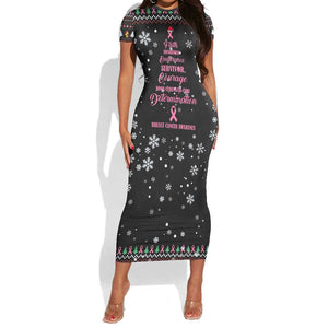 Christmas Tree Breast Cancer Afro Short Sleeve Bodycon Dress Survivor African DT03