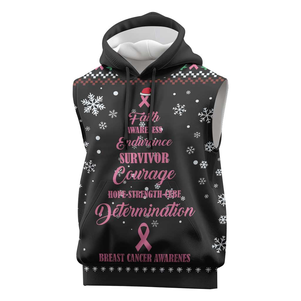 Christmas Tree Breast Cancer Afro Sleeveless Hoodie Survivor African - African Pride