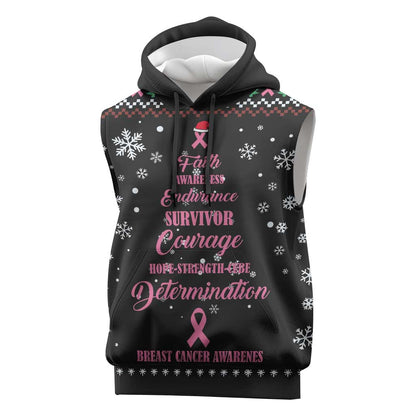 Christmas Tree Breast Cancer Afro Sleeveless Hoodie Survivor African - African Pride