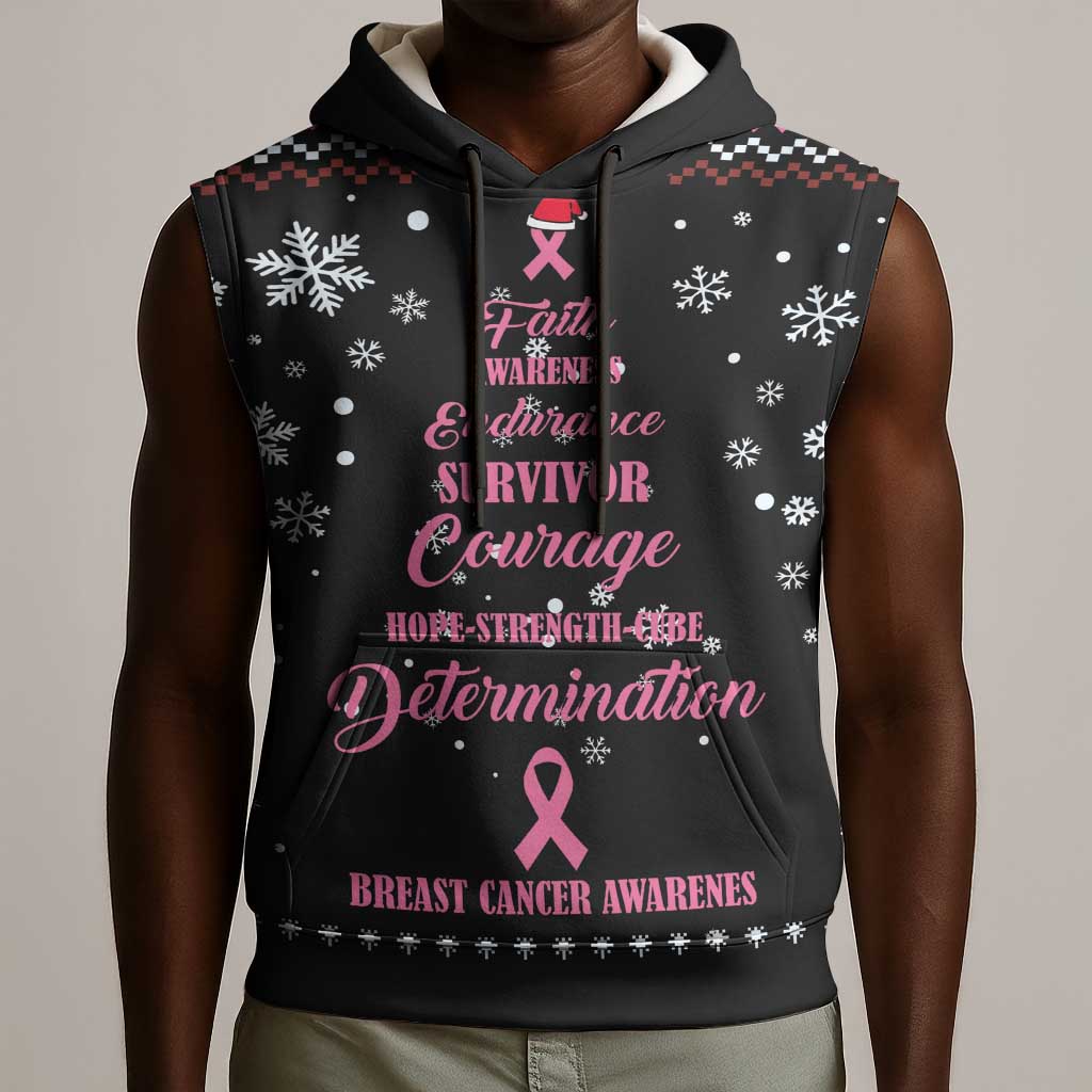 Christmas Tree Breast Cancer Afro Sleeveless Hoodie Survivor African - African Pride