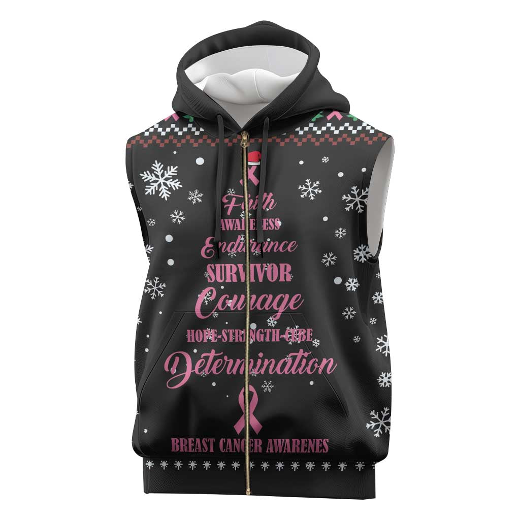 Christmas Tree Breast Cancer Afro Sleeveless Zip Hoodie Survivor African - African Pride