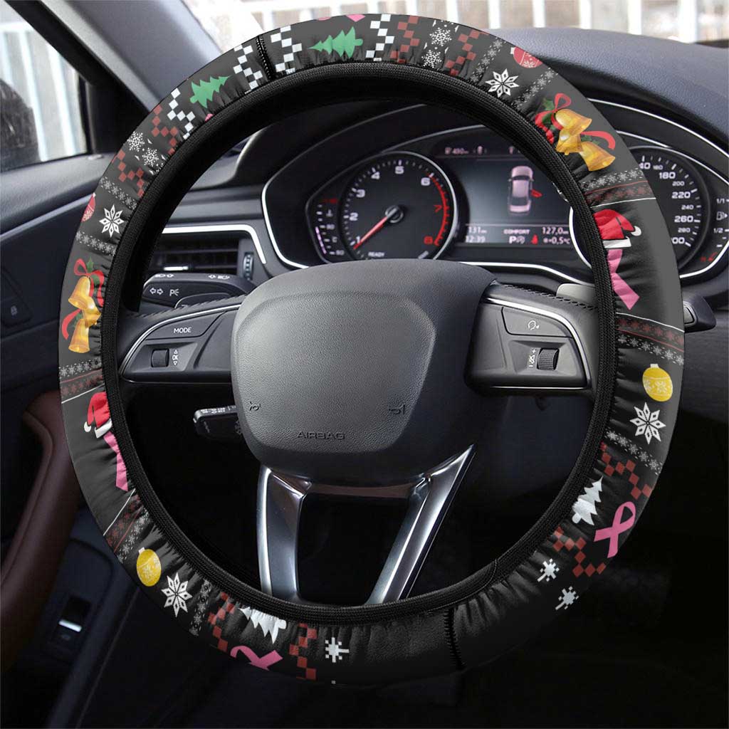 Christmas Tree Breast Cancer Afro Steering Wheel Cover Survivor African