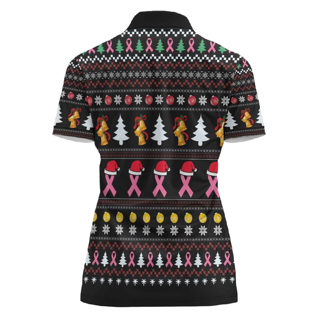 Christmas Tree Breast Cancer Afro Women Polo Shirt Survivor African