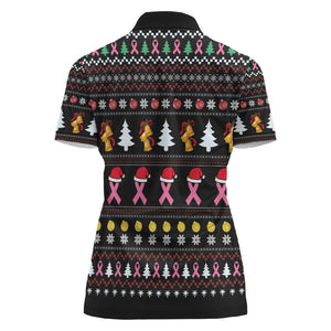 Christmas Tree Breast Cancer Afro Women Polo Shirt Survivor African