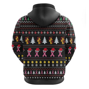 Christmas Tree Breast Cancer Afro Zip Hoodie Survivor African