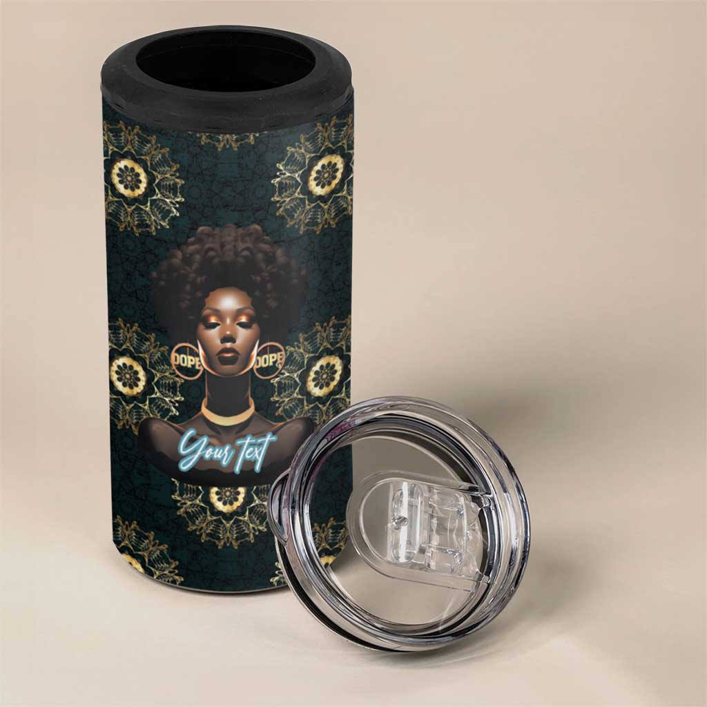 Personalized Afro Women 4 in 1 Can Cooler Tumbler Powerful African Pattern