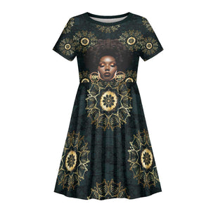 Personalized Afro Women Kid Short Sleeve Dress Powerful African Pattern
