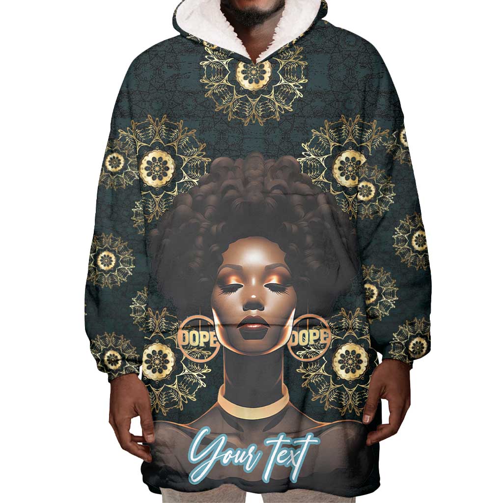 Personalized Afro Women Wearable Blanket Hoodie Powerful African Pattern