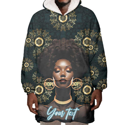 Personalized Afro Women Wearable Blanket Hoodie Powerful African Pattern
