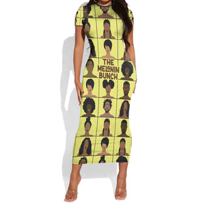 The Melanin Bunch African Short Sleeve Bodycon Dress Afro Black People DT03