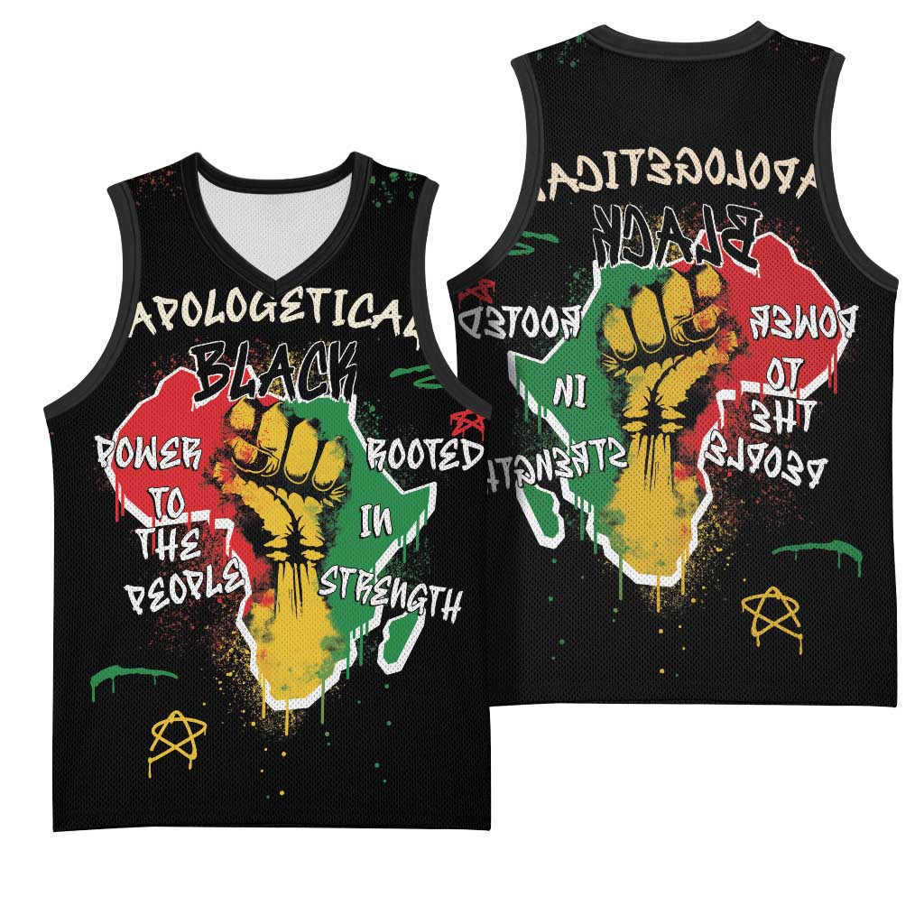 African Black Power Basketball Jersey Unapologetically Black Raised Fist - African Pride