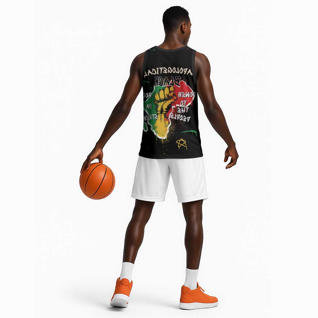 African Black Power Basketball Jersey Unapologetically Black Raised Fist - African Pride
