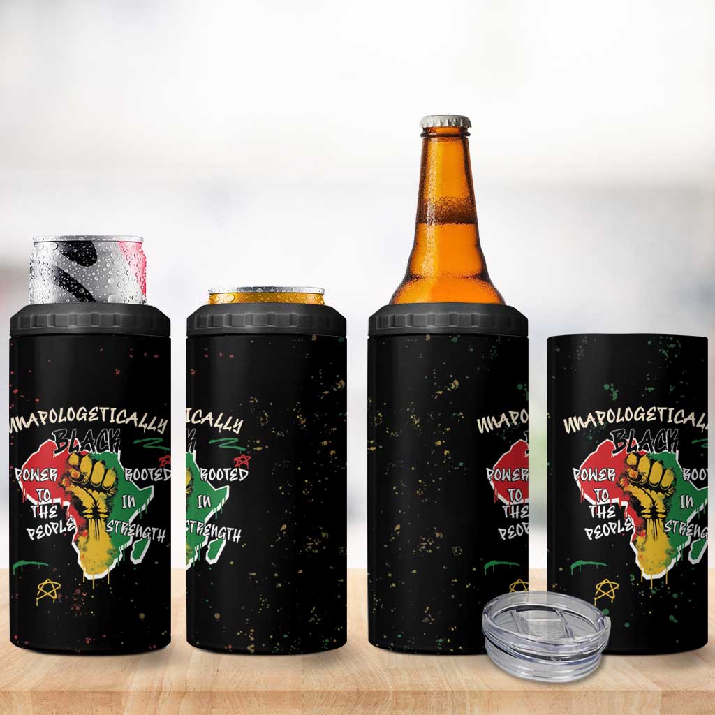 African Black Power 4 in 1 Can Cooler Tumbler Unapologetically Black Raised Fist