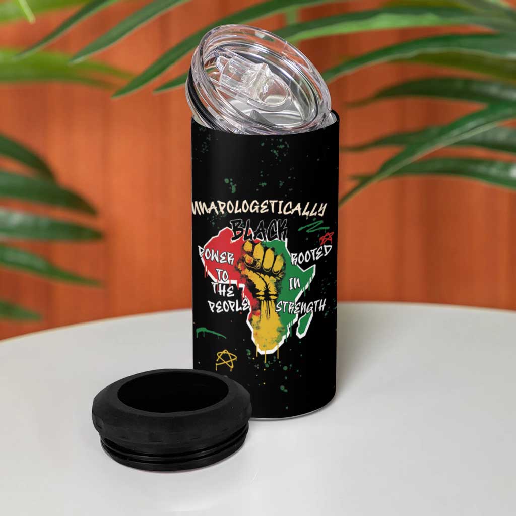 African Black Power 4 in 1 Can Cooler Tumbler Unapologetically Black Raised Fist