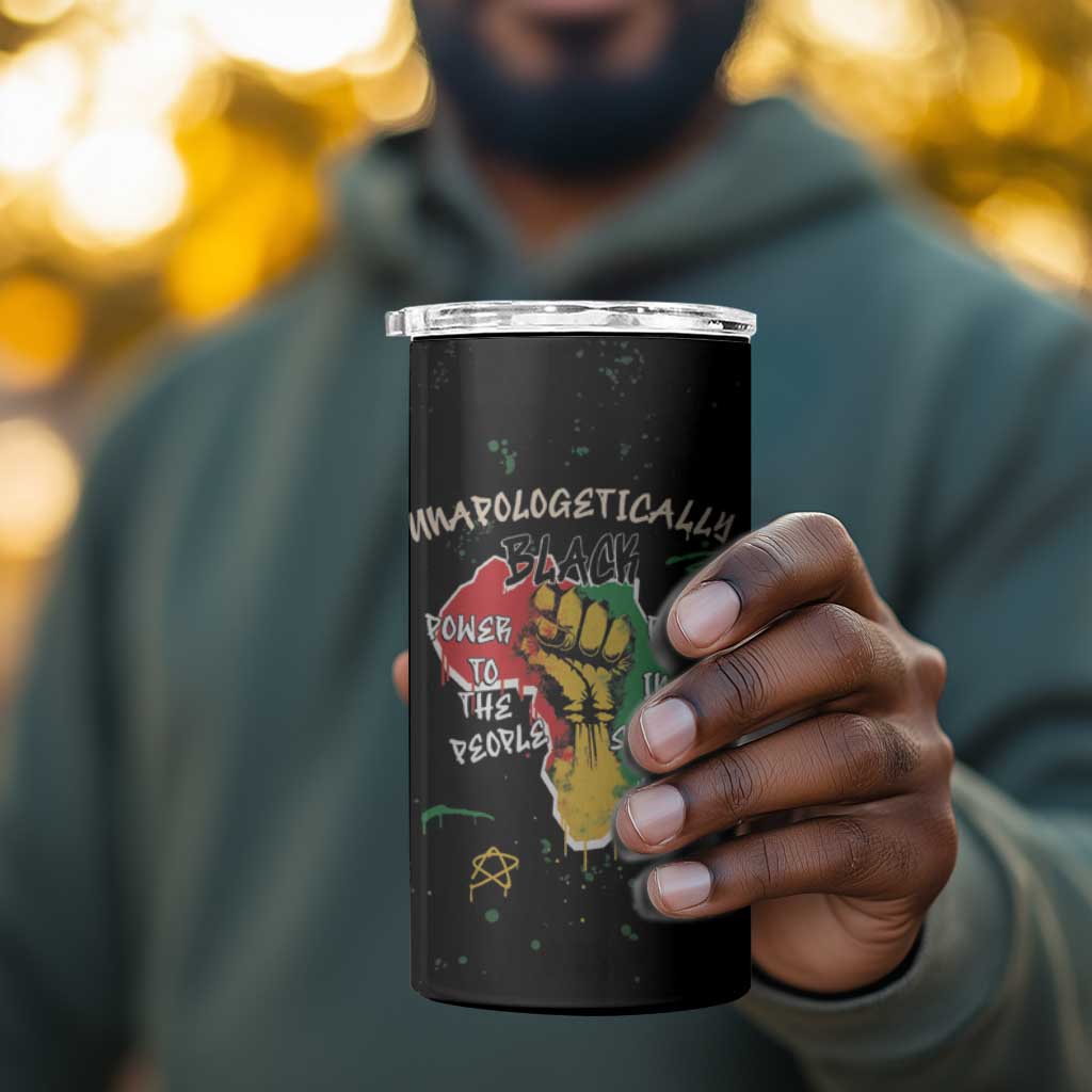 African Black Power 4 in 1 Can Cooler Tumbler Unapologetically Black Raised Fist