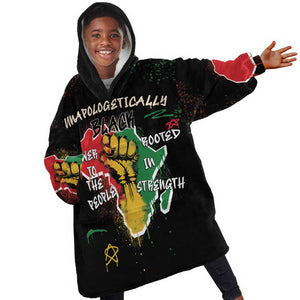 African Black Power Kid Wearable Blanket Hoodie Unapologetically Black Raised Fist