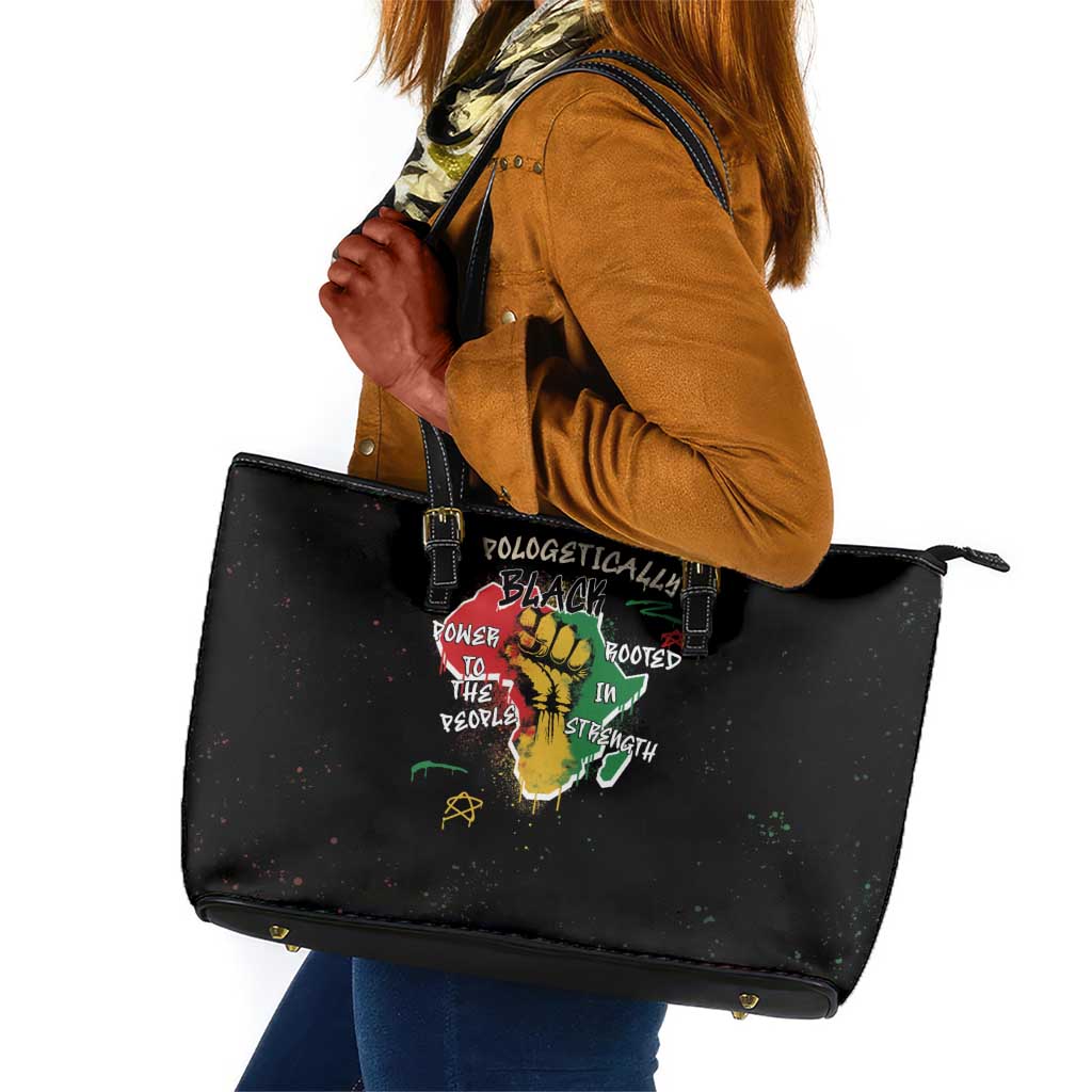 African Black Power Leather Tote Bag Unapologetically Black Raised Fist
