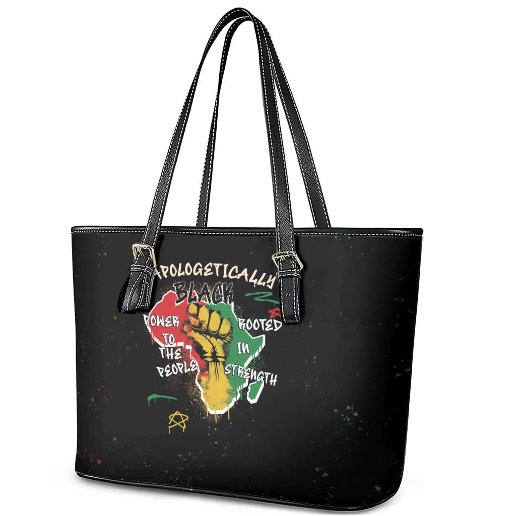 African Black Power Leather Tote Bag Unapologetically Black Raised Fist