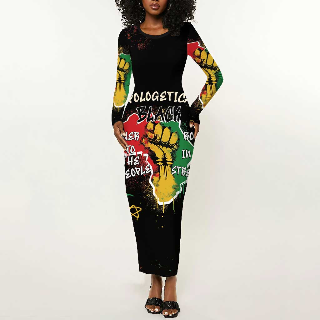 African Black Power Long Sleeve Bodycon Dress Unapologetically Black Raised Fist DT03