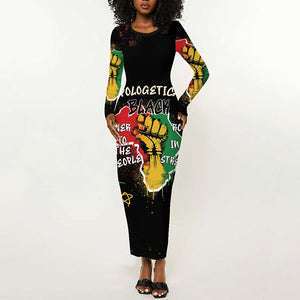 African Black Power Long Sleeve Bodycon Dress Unapologetically Black Raised Fist DT03