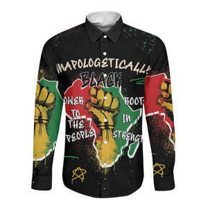 African Black Power Long Sleeve Button Shirt Unapologetically Black Raised Fist