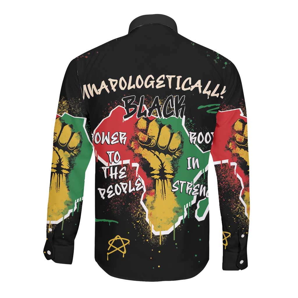 African Black Power Long Sleeve Button Shirt Unapologetically Black Raised Fist