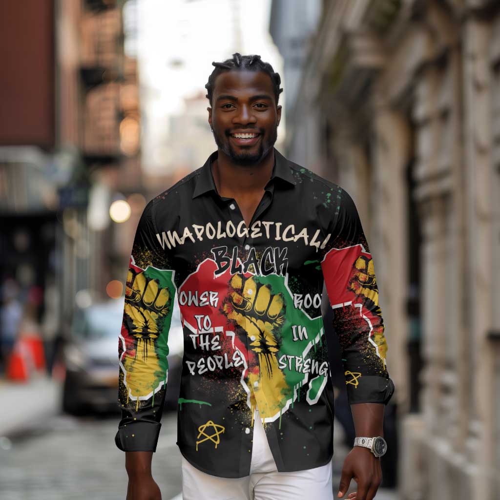 African Black Power Long Sleeve Button Shirt Unapologetically Black Raised Fist