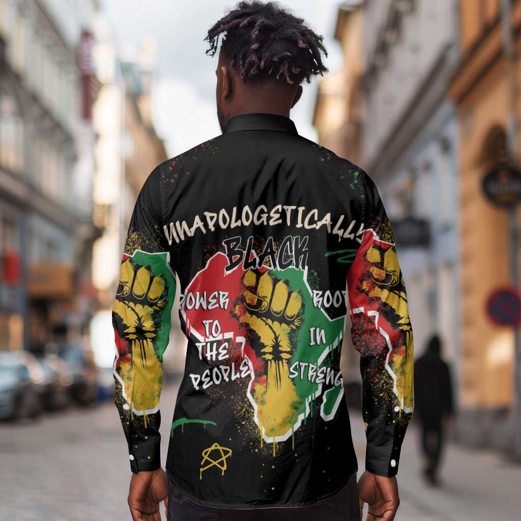 African Black Power Long Sleeve Button Shirt Unapologetically Black Raised Fist