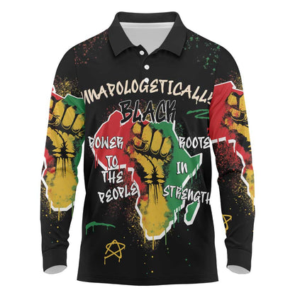 African Black Power Long Sleeve Polo Shirt Unapologetically Black Raised Fist